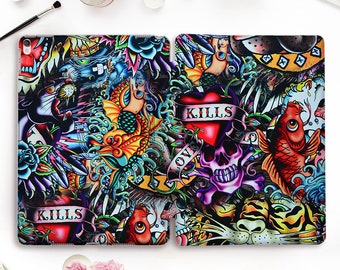 Art iPad case Tattoo Design iPad Pro 11 12.9 10.5 Skull iPad 9.7 6th 5th Air 3 Mini 5 Girls Men Animals Drawing Fish Tiger Japanese cover