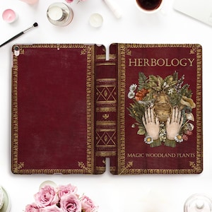 Vintage Book iPad case Aesthetic iPad Pro 11 12.9 2021 10.5 10.2 Air 4 10.9 9.7 Mini 6 Floral Retro Book of Plants Herbology for Witch case