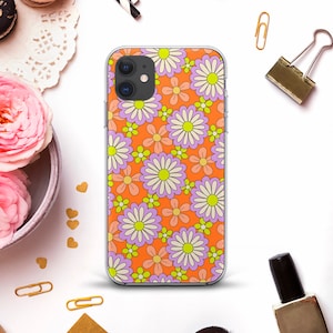 Retro iPhone case for iPhone 15 pro Flowers iPhone 14 iPhone 13 iPhone 12 11 XR Aesthetic groovy floral pattern Trendy 70s flowers Boho case