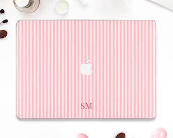 Aesthetic Macbook case Initials Macbook Pro 13 Air 13 15 Pro 14 16 M1 M2 M3 M4 Custom monogram Simple pink stripes Personalized girly case