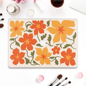 Estetyczna obudowa Macbooka Kwiaty Macbook Pro 13 cali Air 13 15 M2 M3 Pro 14 Pro 16 Śliczne pomarańczowo-żółte kwiaty Modny kwiatowy styl boho Dziewczęca obudowa