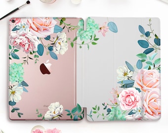Flower iPad case for iPad Pro 11 12.9 10.5 Floral iPad 10.2 7th 9.7 6th gen iPad Air 3 Mini 5 for Girls Cute Pink Roses Girly Women cover