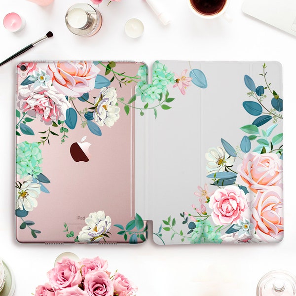 Flower iPad case for iPad Pro 11 12.9 10.5 Floral iPad 10.2 7th 9.7 6th gen iPad Air 3 Mini 5 for Girls Cute Pink Roses Girly Women cover