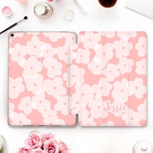 Name iPad case Cute iPad 10th 9th Air 5th Pro 12.9 11 iPad 10.2 10.9 Mini 6 Pink flowers Floral custom Aesthetic personalized girly case