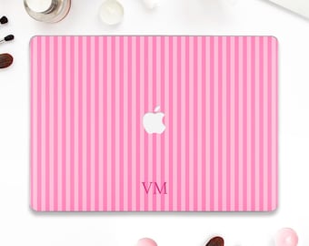 Initials Macbook case Aesthetic Macbook Air 13 15 inch M4 M3 M2 Macbook Pro 13 14 16 Custom monogram Pink stripes Personalized girly case