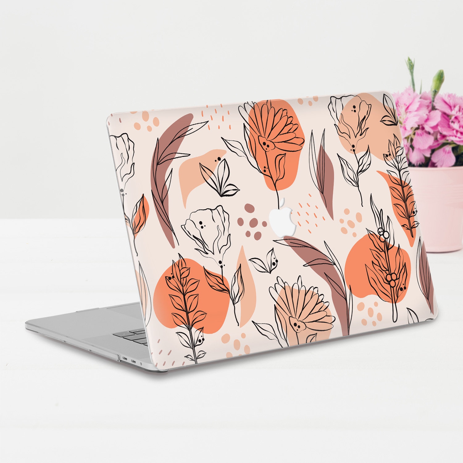 Floral Macbook case Blue Macbook Pro 13 16 Air 13 M1 12 15 inch White Flowers Cute Girly Aesthetic Pretty Lily Elegant case for Women Girls