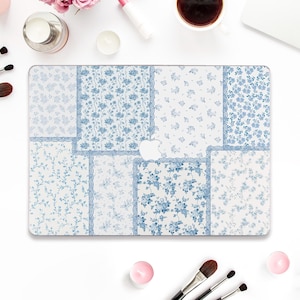 Flowers Macbook case Cute Macbook Pro 13 inch Air 13 15 M2 M3 Pro 14 16 Aesthetic vintage blue floral coquette quilt Girly roses Trendy case