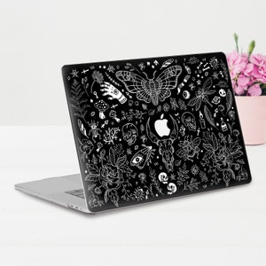 Goth MacBook case Skulls MacBook Pro 14 13 16 Air 13 M1 12 15 inch Flowers Aesthetic Horror Floral Moth Insects Witch Halloween Dark case image 2