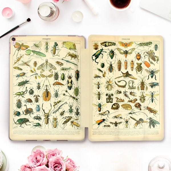 Insects iPad case Vintage book iPad 10th 9th Air 5 4 Pro 12.9 11 iPad 10.2 10.9 Mini 6 10.5 9.7 Aesthetic art Retro science book Trendy case