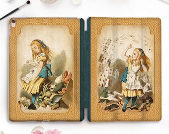 Vintage iPad case Book Style iPad Pro 11 12.9 10.5 Retro iPad 9.7 10.2 8th Air 4 Mini 5 Cute Alice in Wonderland Art Aesthetic Antique case