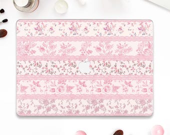 Adorable coque Macbook Esthétique Macbook Pro 13 Air 13 15 pouces Pro 14 16 M4 M3 M2 Design matelassé floral Fleurs roses Couette Girly Coque Coquette