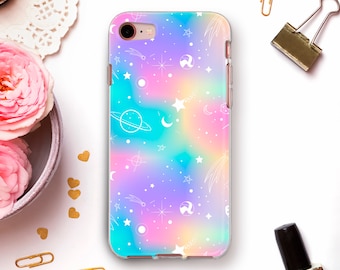 Space iPhone case 11 Pro Max XR X Kawaii case for iPhone 8 Pro 7 Galaxy S20 Pixel 4 XL Girls Cute Stars Rainbow Pink Blue Girly Planets case