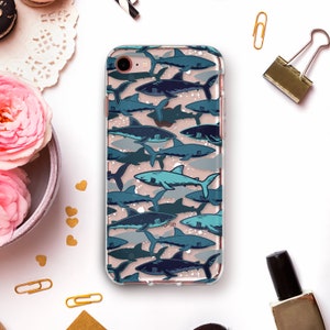 Sharks iPhone case for iPhone 14 13 12 11 XR Ocean case Galaxy S22 S21 Aesthetic Nature Blue Sharks Ocean Animals Fish Trendy case for Men