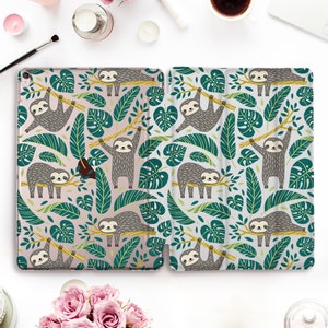Faultier iPad Hülle Cute iPad Pro 11 12.9 10.5 Kawaii iPad 9.7 10.2 Air 3 Mini 5 für Kinder Mädchen Niedliche Tiere Tropische grüne Blätter Lustige Fall