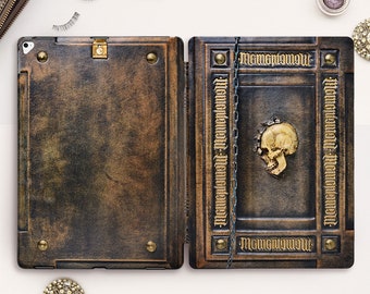 Book iPad case Goth iPad Pro 11 12.9 10.5 Vintage iPad 9.7 6th 10.2 7th gen Air 3 Mini 5 Horror Skull Retro Old Antique Style Book cover