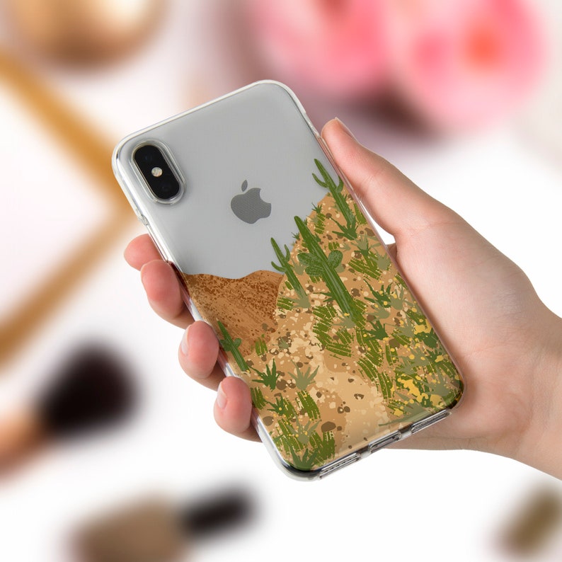 Desert iPhone case 11 Pro Max XR X 8 Plus 7 Cactus case for Galaxy S10 Note 10 Pixel 4 XL Nature Plants Green Cacti Desert Transparent cover image 6