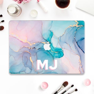 Initials Macbook case Personalized Macbook Pro 13 Air 13 15 M2 M1 M3 Pro 14 Pro 16 Pink blue marble Aesthetic custom monogram Girly case
