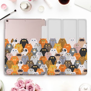 Cats iPad case Cute iPad Pro 11 12.9 10.5 10.2 9.7 Air 4 Mini 5 Kawaii Cat Funny Animals Orange Black Gray White Kitten case for Kids Girls