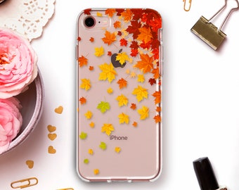 Autumn iPhone case for iPhone 11 Pro XR X 8 Plus 7 Girl case Galaxy S20 Pixel 4 Cute Orange Leaf Tree Nature Leaves Minimal Fall Clear case