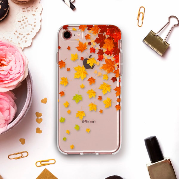 Autumn iPhone case for iPhone 11 Pro XR X 8 Plus 7 Girl case Galaxy S20 Pixel 4 Cute Orange Leaf Tree Nature Leaves Minimal Fall Clear case