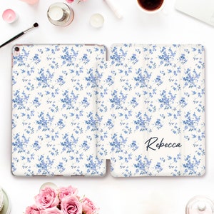 Name iPad case Coquette iPad 10th 9th Air 5 Pro 12.9 11 iPad 10.2 10.9 Mini 6 Personalized cute custom Blue flowers Aesthetic floral case