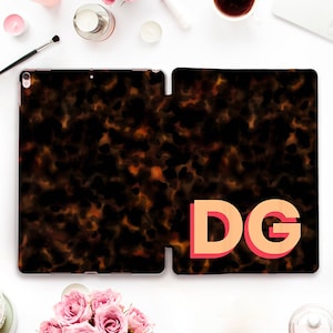 Initials iPad case Personalized iPad Pro 11 12.9 10.2 10.5 10th Air 5 10.9 9.7 Mini 6 Aesthetic Custom Pink Monogram Luxury Tortoise case image 1