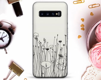 Flowers Phone case for Samsung Galaxy s23 Ultra Aesthetic Galaxy s22 Plus s21 s20 Pixel 7 6a Trendy Mimimalist Floral Art Simple Lines case