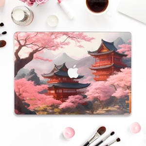 Japanese Macbook case Nature Macbook Pro 13 Air 13 15 inch M2 M3 M4 Macbook Pro 14 16 Aesthetic Japan Cute landscape with pink trees case