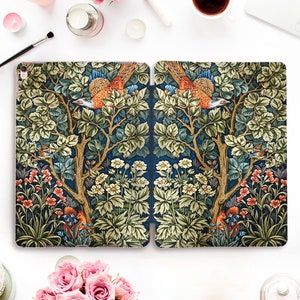 Art iPad case Retro iPad Pro 11 12.9 10.2 10.5 Air 5 10.9 9.7 Mini 6 Vintage Aesthetic Floral Pattern Flowers Trees Forest William Morris