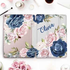Name iPad case Custom iPad Pro 11 12.9 10.2 9th 10.5 9.7 Air 4 Mini 6 Cute Personalized Aesthetic Floral Flowers Roses Girly case for Girls