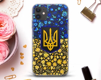 Ukraine iPhone case for iPhone 13 12 11 XR Aesthetic case Galaxy S22 S21 Blue Yellow Cute Flowers Trendy Floral Ukrainian Coat of Arms case
