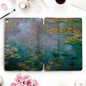 Monet iPad case Vintage iPad Pro 11 12.9 10.5 Art iPad 9.7 10.2 Air 3 Mini 5 Floral Nature Flowers Retro Painting Blue Green Water Lilies