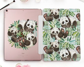 Panda iPad case for iPad Pro 11 12.9 3rd 10.5 Cute iPad 10.2 7th 9.7 6th gen iPad Air 3 Mini 5 for Kids Girls Kawaii Bear Floral Funny cover