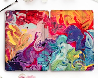 Oil Paint iPad case Art iPad Pro 11 12.9 10.5 10.2 Air 4 10.9 9.7 Mini 6 5 Rainbow Painting Colorful Paint Design that Looks Painted case