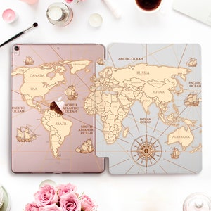 World Map iPad case for iPad Pro 11 12.9 3rd 10.5 Vintage iPad 10.2 7th 9.7 6th gen iPad Air 3 Mini 5 Travel Retro Map Countries cover Stand