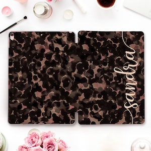 Name iPad case Personalized iPad 10th 9th Air 5 Pro 12.9 11 iPad 10.2 10.9 Mini 6 Aesthetic custom Trendy tortoise pattern Dark brown case