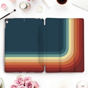 Vintage iPad case Rainbow iPad Pro 11 12.9 10.2 9th 10.5 Air 5 10.9 9.7 Mini 6 Retro Aesthetic Trendy Blue Brown Orange Stripes case for Men