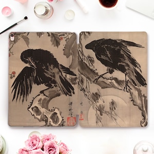 Crows iPad case Japanese iPad 10th 9th Air 5 Pro 12.9 11 inch iPad 10.2 10.9 Mini 6 Aesthetic vintage art drawings Black bird Raven case