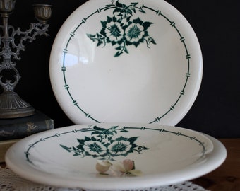 French Antique Art Deco Bowl SAINT AMAND Green Stencilware Small Dish