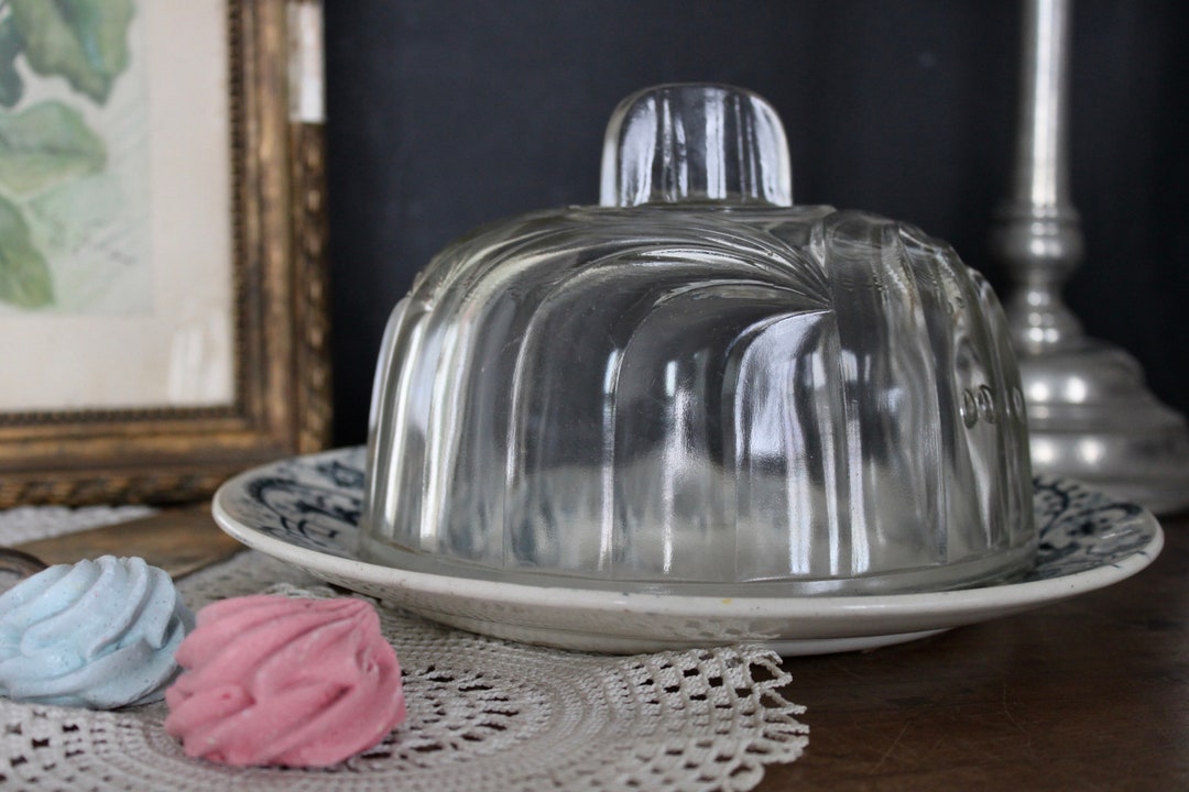French Antique Cheese Dome Vintage French Pressed Glass Cheese Dome