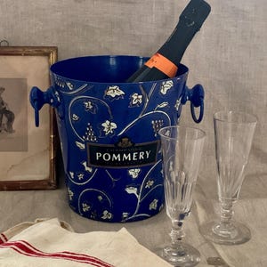 Vintage French Pommery Champagne Ice Bucket Blue Champagne Metal Bucket Vintage French Wine Cooler