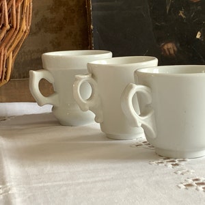 Set of 3 Antique French White Bistro Brulot Coffee Cups Vintage Coffee Cup
