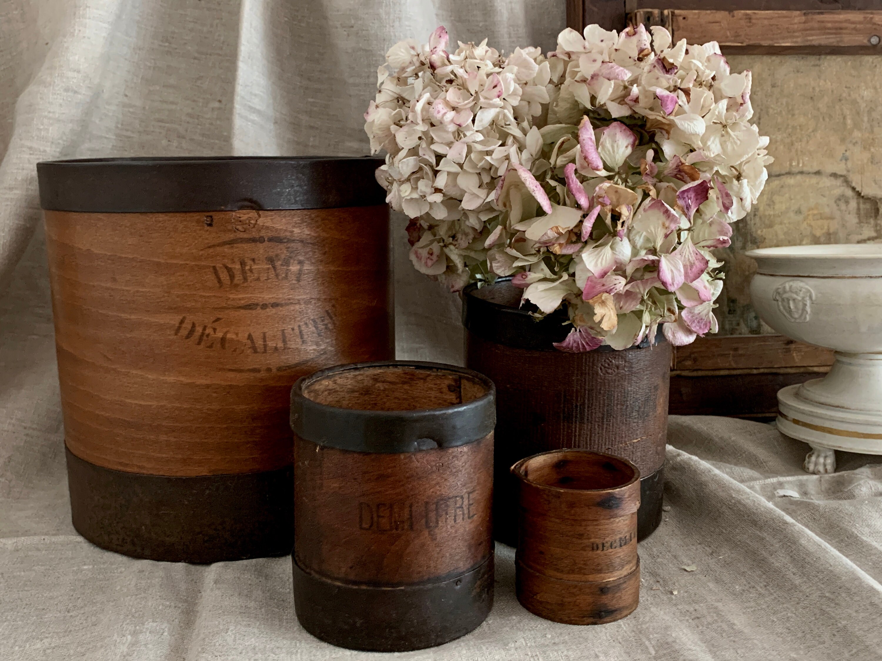 Ensemble de 4 Mesures Grain en Bois Français Mesure d'épicerie Rustique