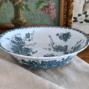 Large French Antique Blue Transferware Serving Bowl Saint Amand Salad Bowl Antique Washing Bowl Or Basin