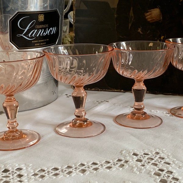 4 tazze vintage rosa rosaline in vetro da champagne Luminarc rosa cipria