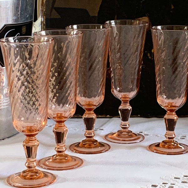 5 Vintage Pink Rosaline Champagne Glass  Luminarc Blush Pink Cups