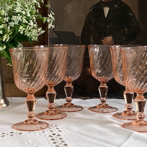 Set mit 6 französischen antiken rosa Rosaline Swirl Gläser Luminarc Gläser