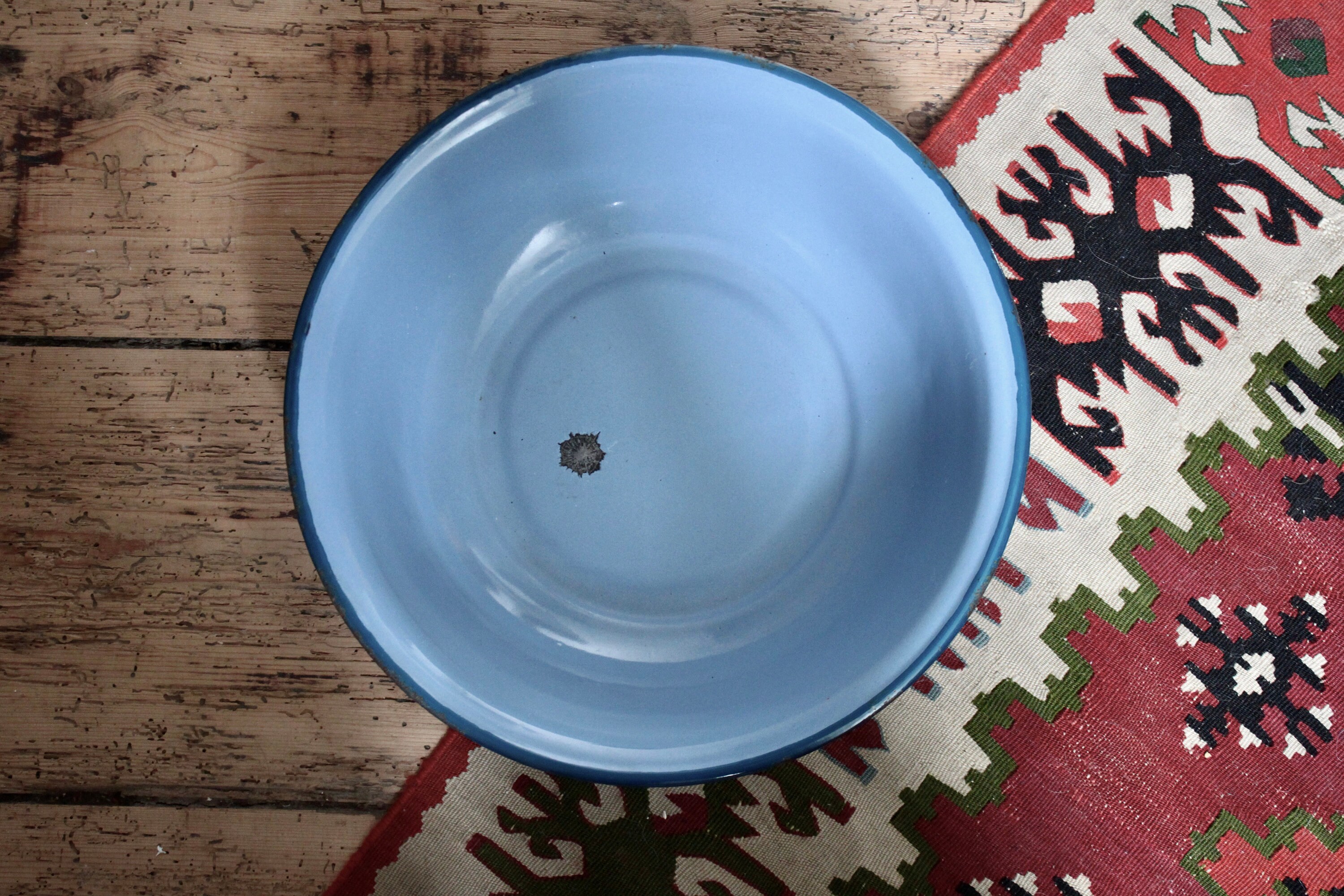 Vintage Français Blue Enamel Bowl Vintage Antique Dish Chippy Enamel