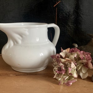 French Antique White Ironstone Water Jug Acanthus Leaf Vintage Pitcher