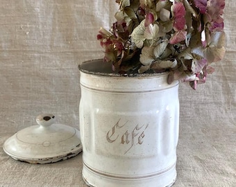 Franse antieke geëmailleerde bus Chippy witte keukenopslag Chippy Franse landelijke boerderijinrichting witte keuken